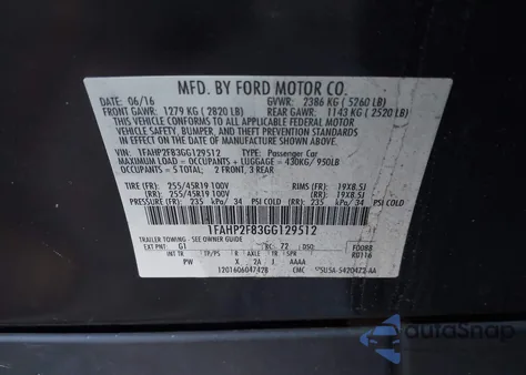 2016 Ford Taurus Limited из США, поврежденный, VIN 1FAHP2F83GG129512